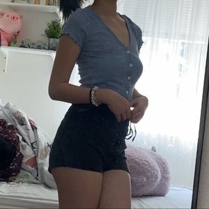 Blue button down top